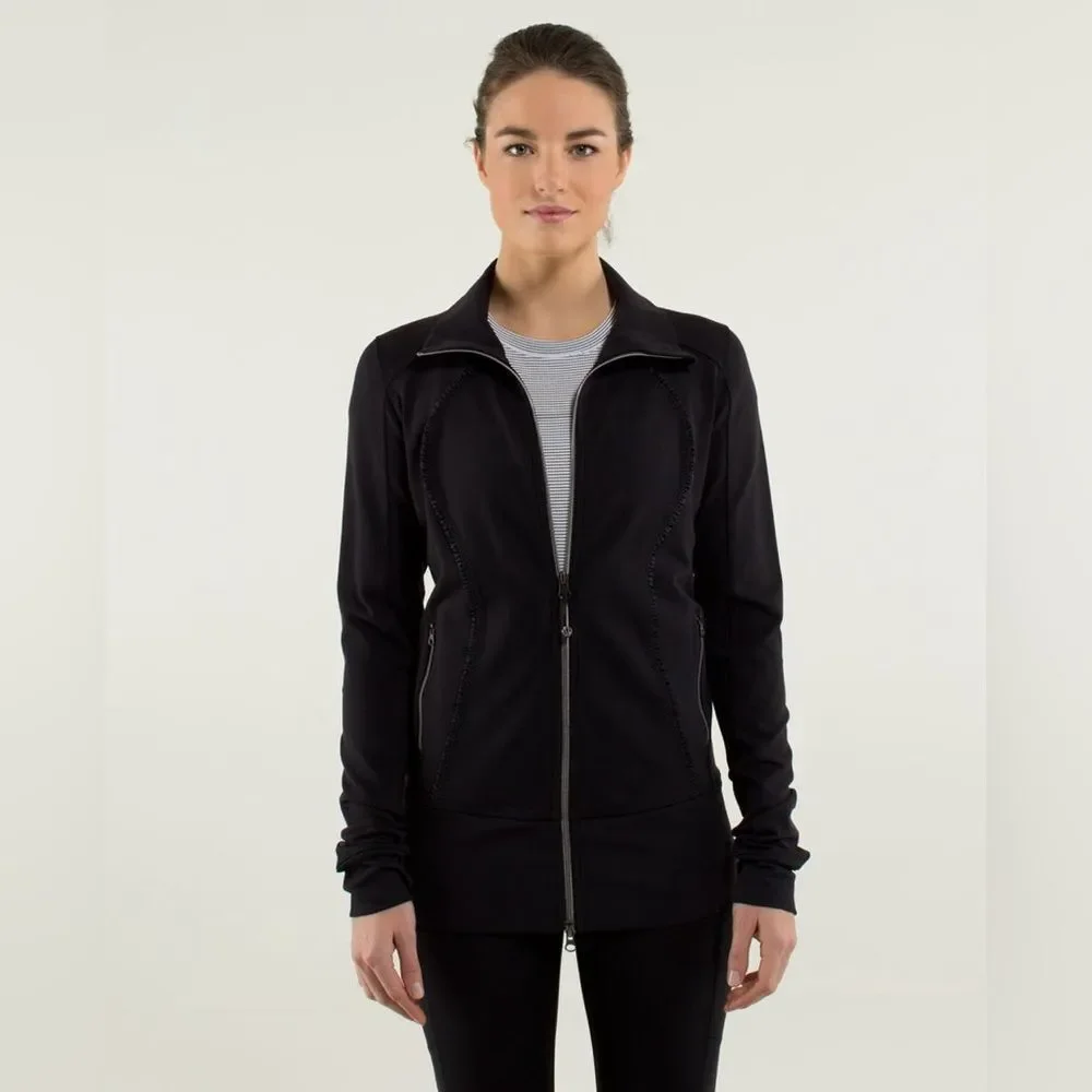 Lululemon Nice Asana Jacket *Ruffle Full Zip Black Jacket Size 4 - Picture 3 of 9